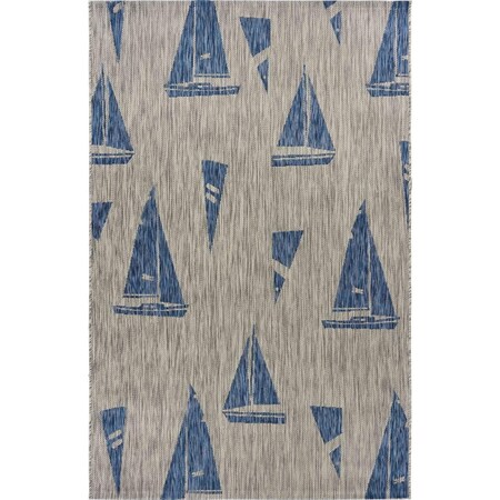 Homeroots 5 x 7 ft. Gray Sailboat Indoor & Outdoor Area Rug 393754